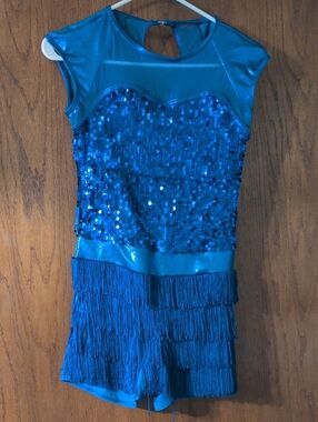 Medium Adult Blue Sequin Fringe Dance Costume -Weissman Brand